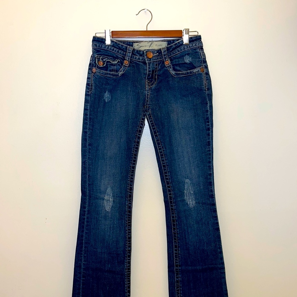 Seven7 Flare Distressed Jeans - Picture 1 of 12